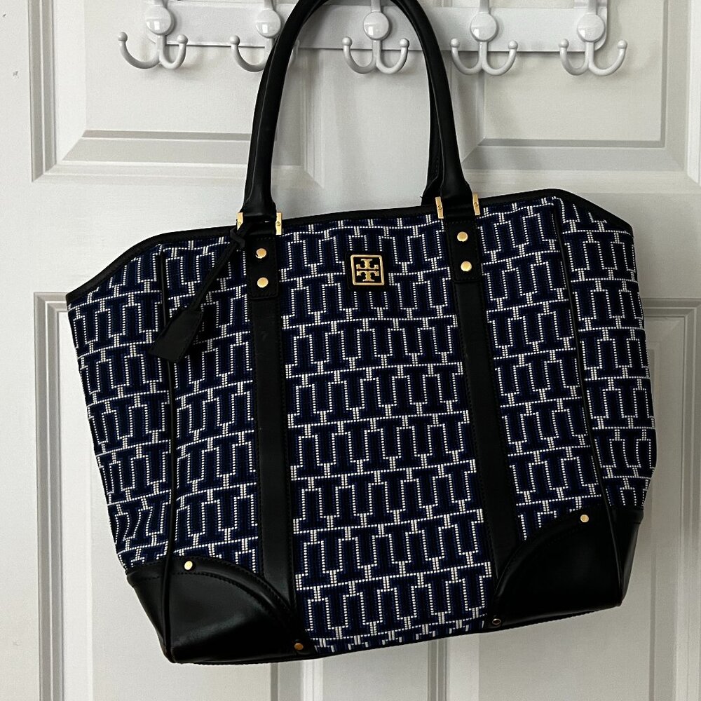 Tory Burch Women's T Monogram Woven Tweed Large Tote
